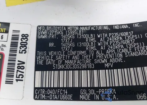 2013 Toyota Sienna Le V6 8 Passenger из США, поврежденный, VIN 5TDKK3DC3DS298183